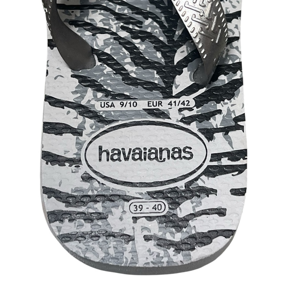 Havaianas animals top flip flop sandals in zebra print gray black silver - Picture 6 of 6